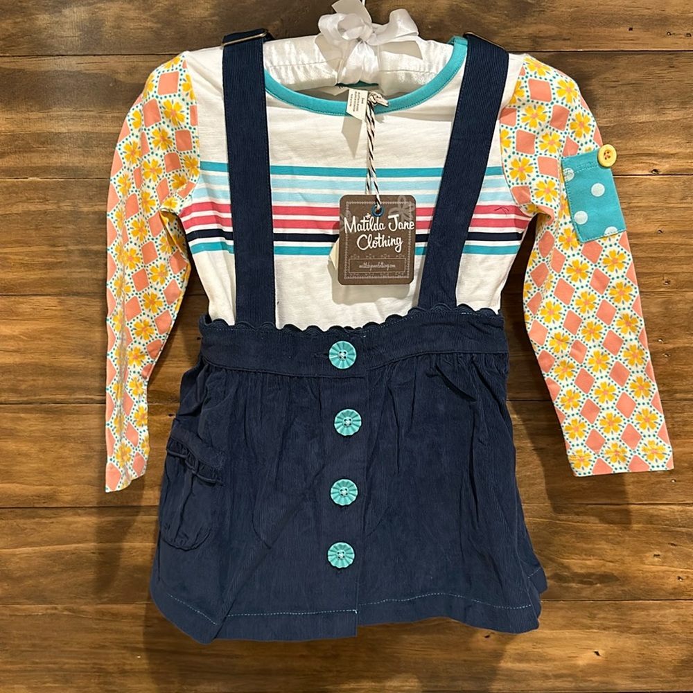 NWT Matilda Jane 2 piece jumper dress with long sleeve shirt